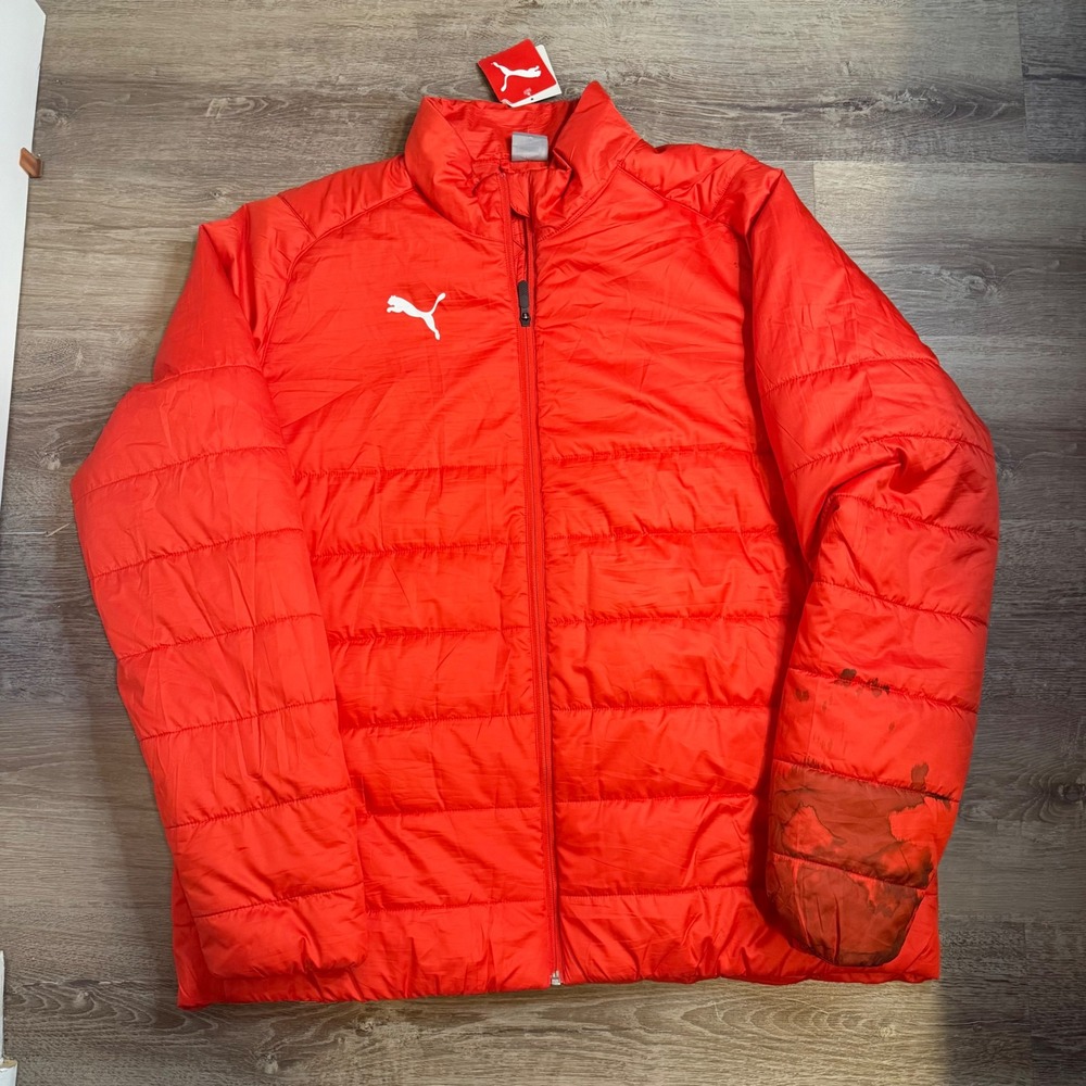 Puma Mens Essentials Padded Puffer Jacket Orange Full Zip XXL New With Flaw